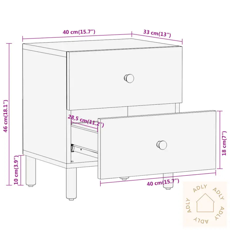 Nattbord 2 Stk 40X33X46 Cm Heltre Mango