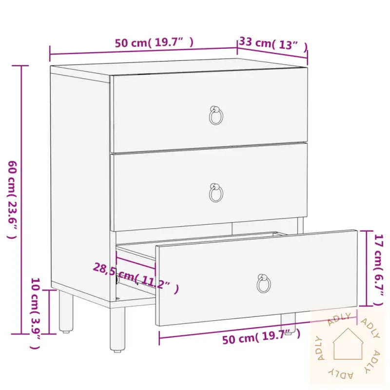 Nattbord 50X33X60 Cm Heltre Mango