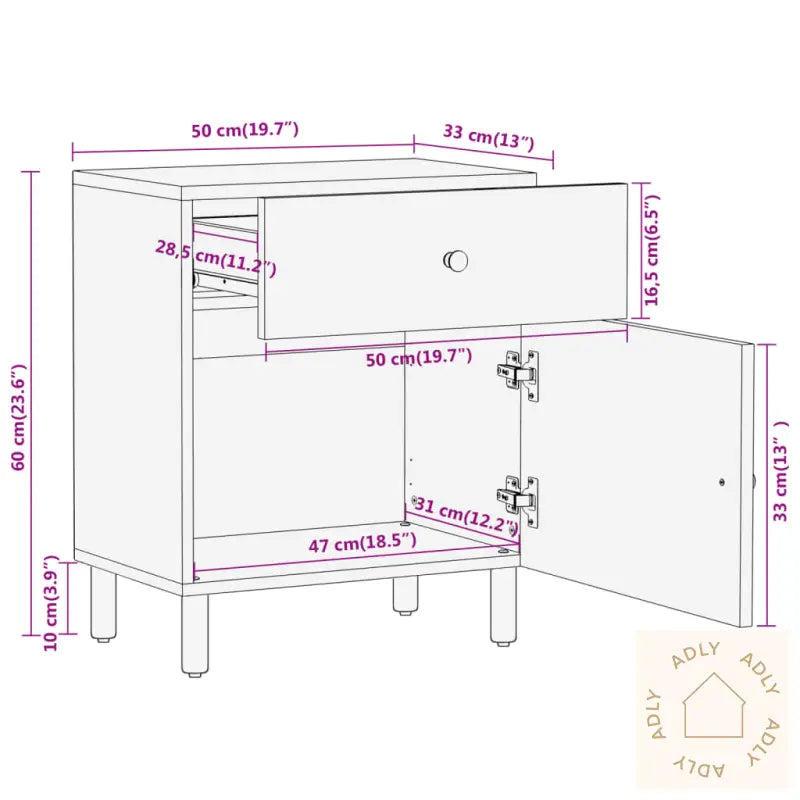 Nattbord 50X33X60 Cm Heltre Mango
