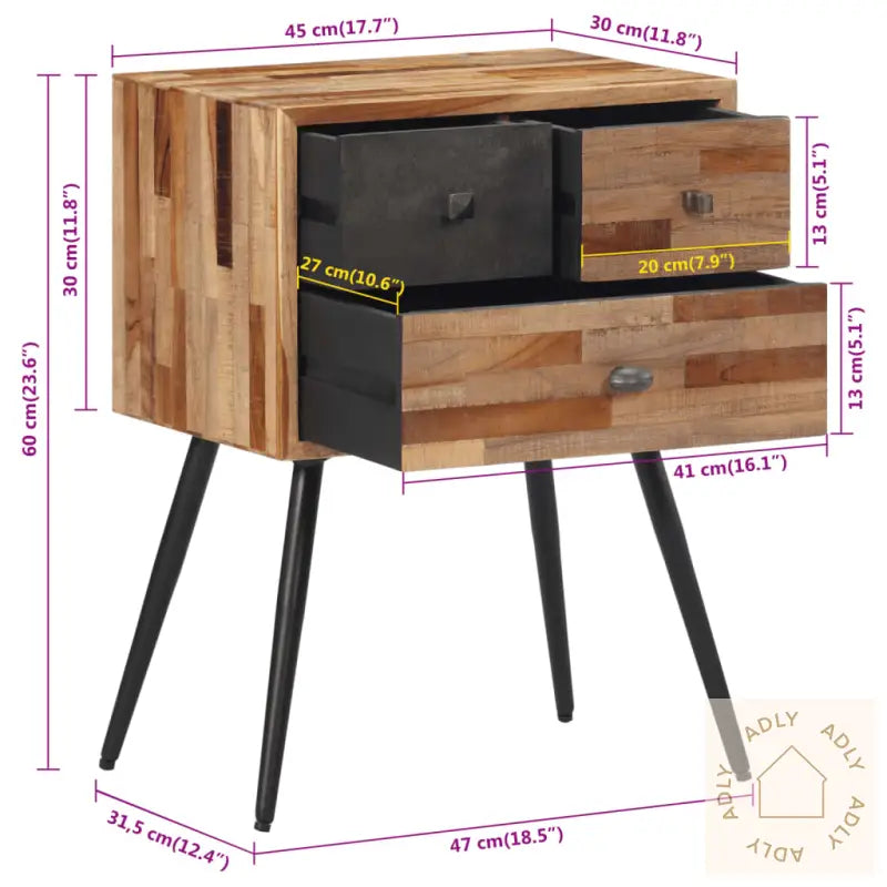 Nattbord 47X31,5X60 Cm Heltre Teak