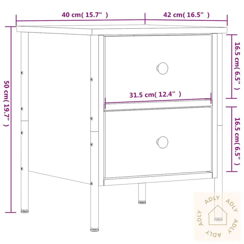 Nattbord 2 Stk Brun Eik 40X42X50 Cm Konstruert Tre