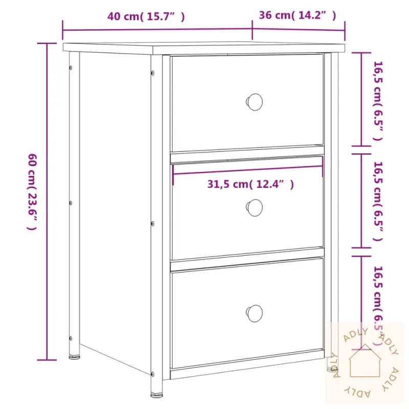 Nattbord 2 Stk Sonoma Eik 40X36X60 Cm Konstruert Tre