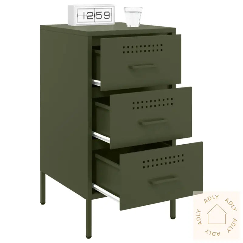 Nattbord 2 Stk Olivengrønn 36X39X68 Cm Stål
