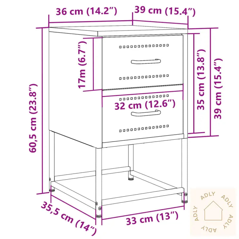 Nattbord Rosa 36X39X60,5 Cm Stål