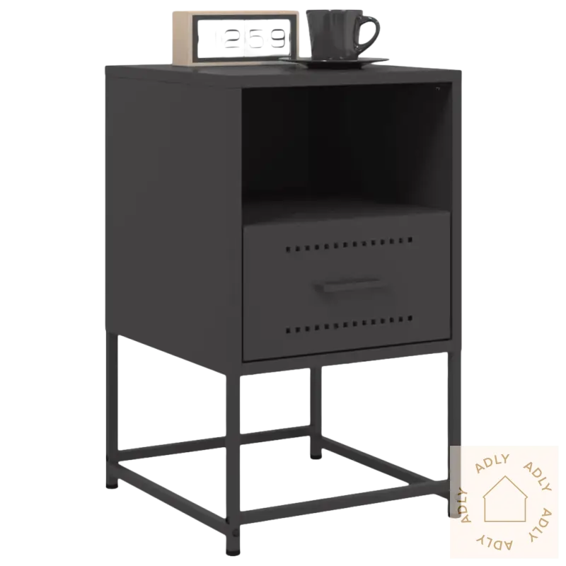 Gray nightstand i industriell stil med drawer og åpen hylle, passer perfekt til soverommet