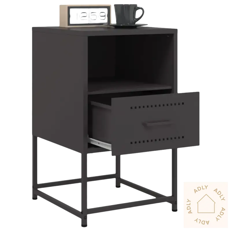 Dark gray nattbord i industriell stil med romslig skuff som passer perfekt til soverommet