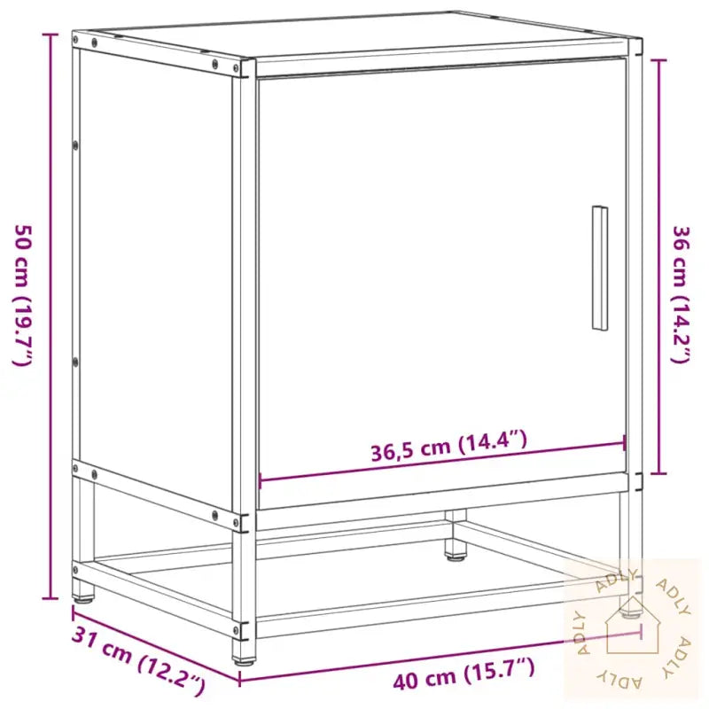Nattbord Røkt Eik 40X31X50 Cm Konstruert Tre Og Metall