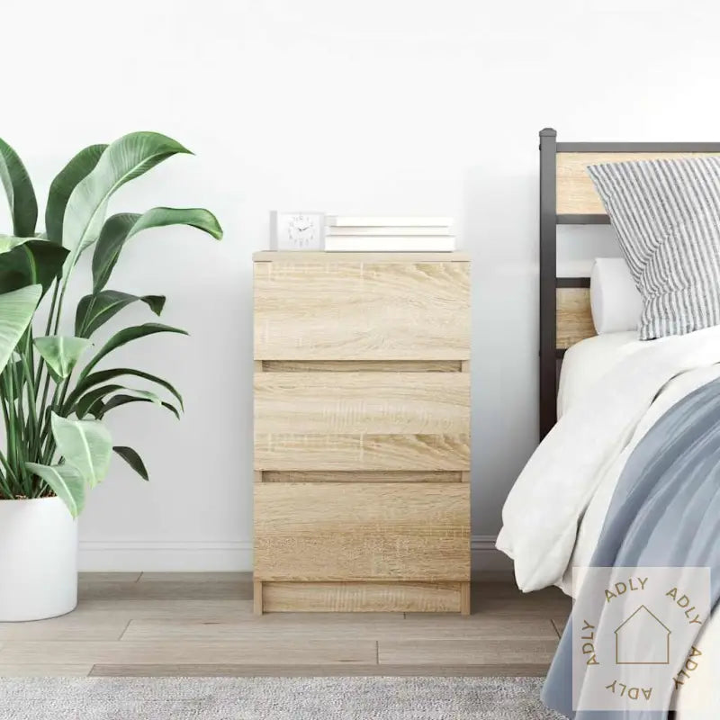 Nattskap Med 3 Skuffer Sonoma Eik 39X35X65 Cm