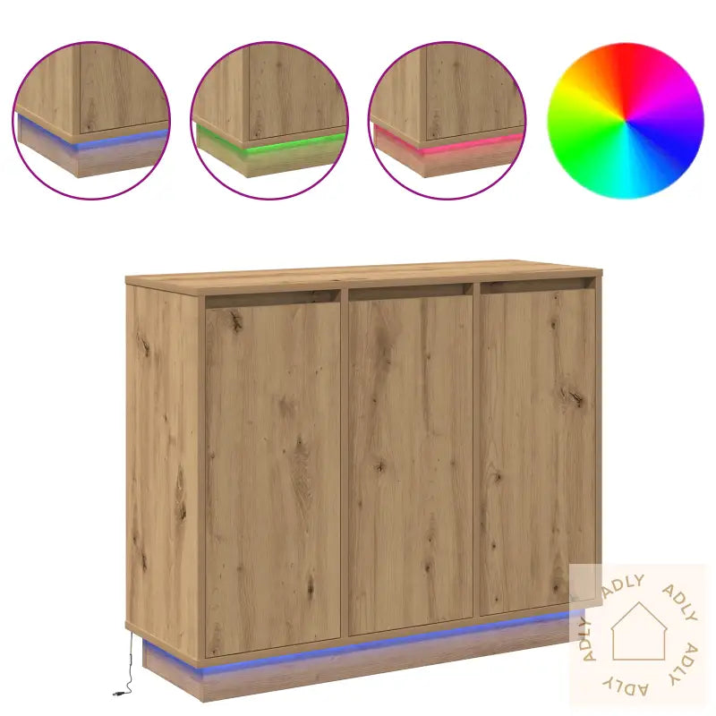 Sideboard Med Led I Artisan Eik 90X32X75 Cm Ingeniørtre