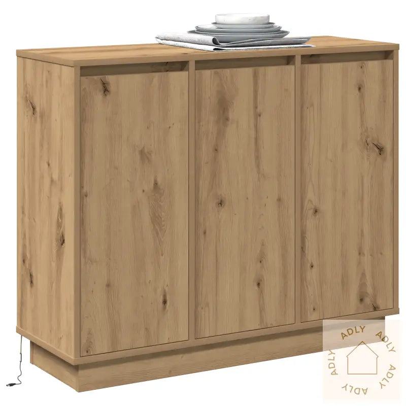 Sideboard Med Led I Artisan Eik 90X32X75 Cm Ingeniørtre