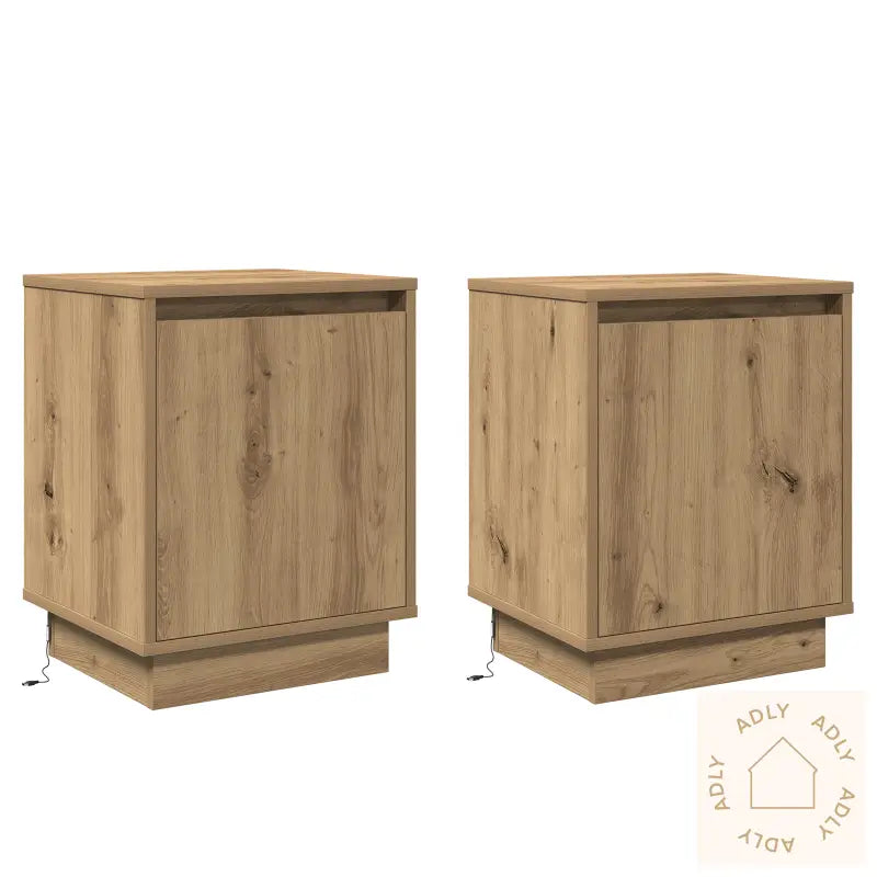 Nattbord Med Led-Lamper 2 Stk Artisan Eik 39X34,5X50 Cm