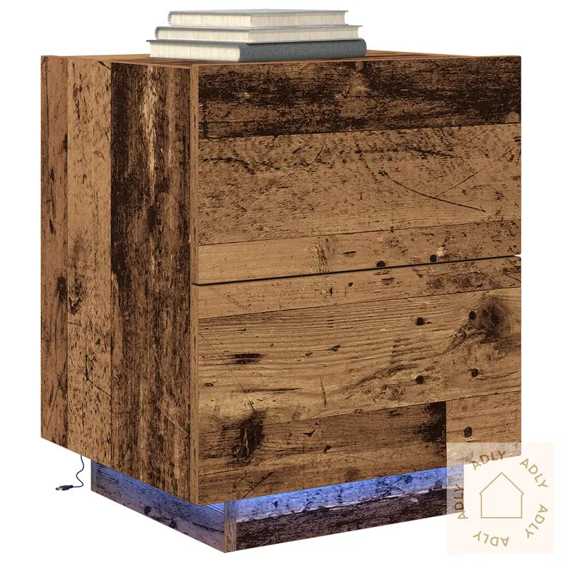 Nattbord Med Led-Lamper 2 Stk Gamle Tre 45X40X55 Cm