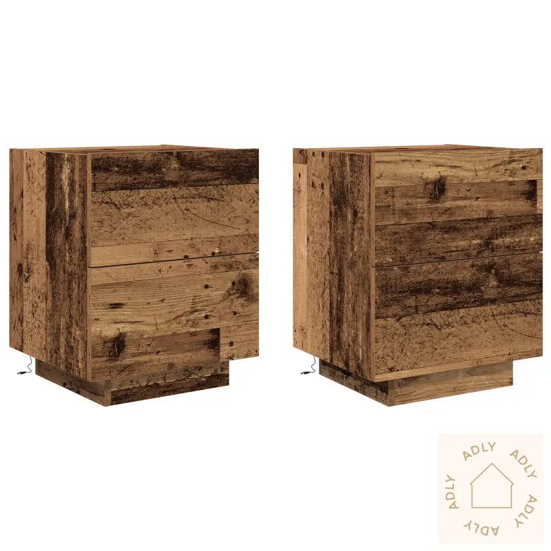 Nattbord Med Led-Lamper 2 Stk Gamle Tre 45X40X55 Cm