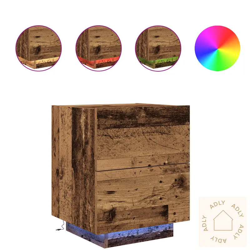 Nattbord Med Led-Lamper 2 Stk Gamle Tre 45X40X55 Cm