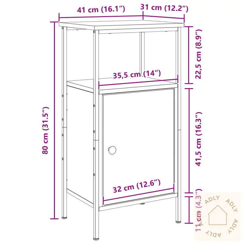 Nattbord Svart Eik 41X31X80 Cm Konstruert Tre