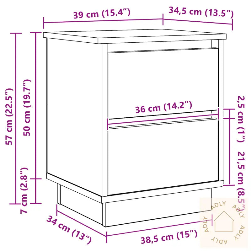 Nattbord Med Led Lys Kunstnerisk Eik 39X34,5X50 Cm