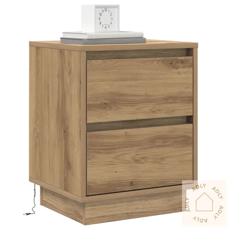 Nattbord Med Led Lys Kunstnerisk Eik 39X34,5X50 Cm