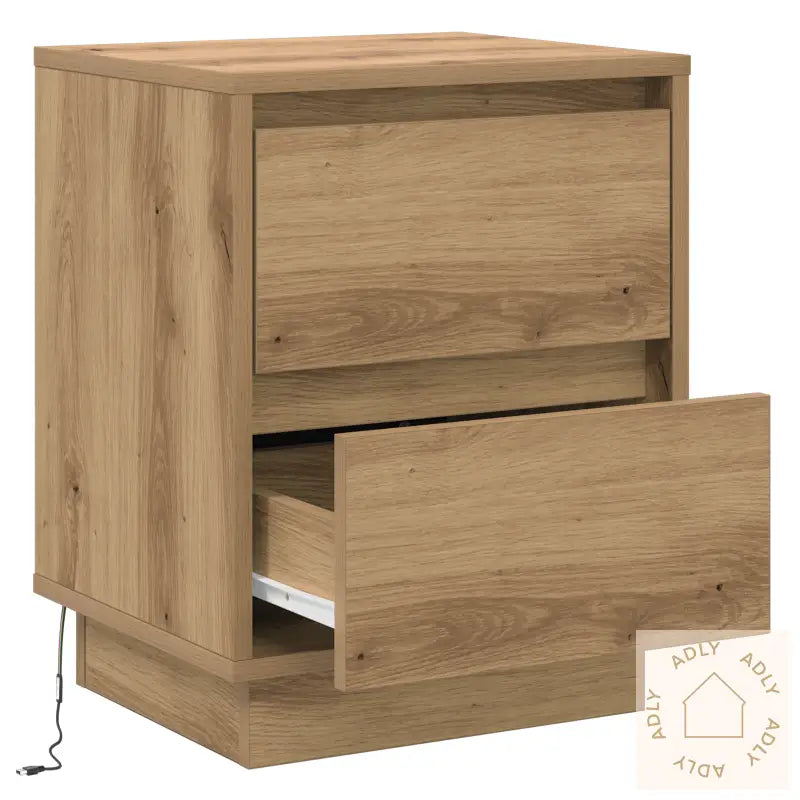 Nattbord Med Led Lys Kunstnerisk Eik 39X34,5X50 Cm