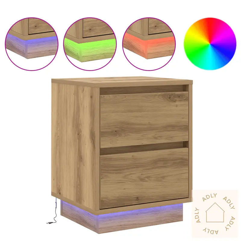 Nattbord Med Led Lys Kunstnerisk Eik 39X34,5X50 Cm