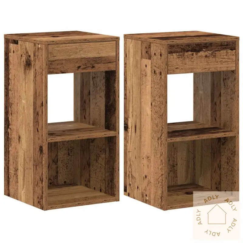Nattbord Med Skuff 2 Stk Gammelt Tre 35X34X66,5 Cm