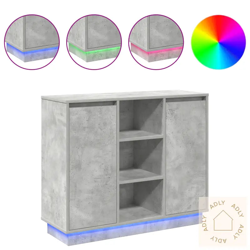 Sideboard Med Led Betonggrå 90X32X75 Cm Konstruert Tre