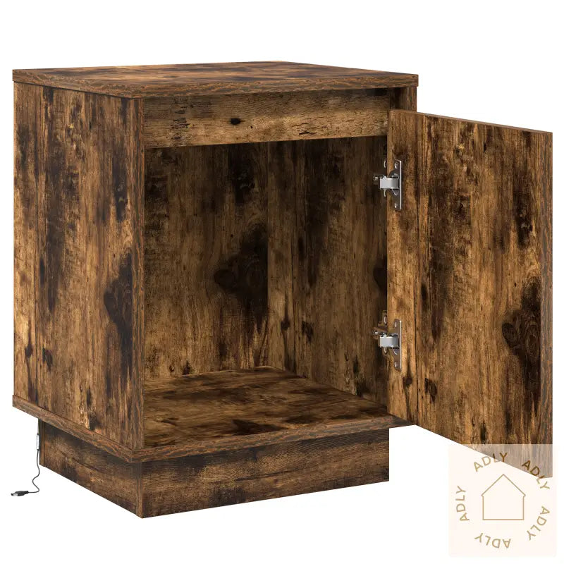 Nattbord Med Led-Lys Røkt Eik 39X34,5X50 Cm