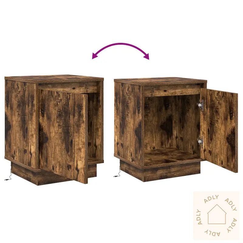 Nattbord Med Led-Lys Røkt Eik 39X34,5X50 Cm