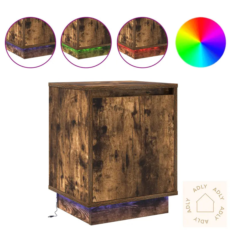 Nattbord Med Led-Lys Røkt Eik 39X34,5X50 Cm