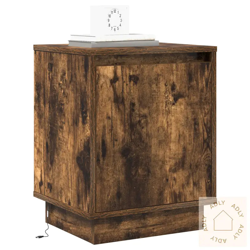 Nattbord Med Led-Lamper 2 Stk Røkt Eik 39X34,5X50 Cm