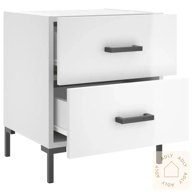 Nattbord 2 Stk Høyglans Hvit 40X35X47,5 Cm Konstruert Tre