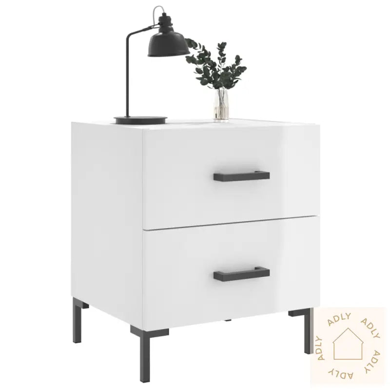 Nattbord 2 Stk Høyglans Hvit 40X35X47,5 Cm Konstruert Tre