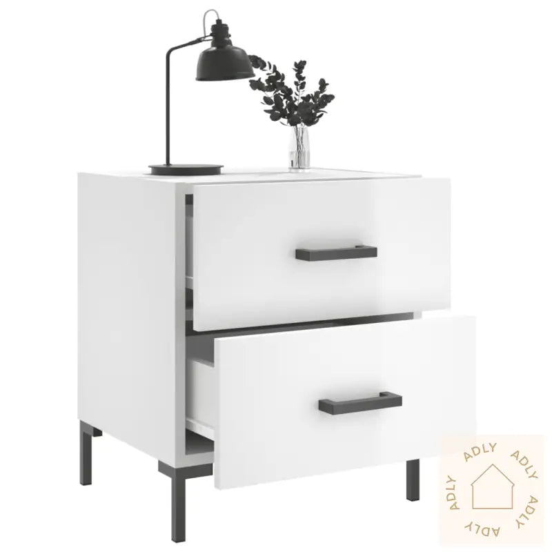 Nattbord 2 Stk Høyglans Hvit 40X35X47,5 Cm Konstruert Tre