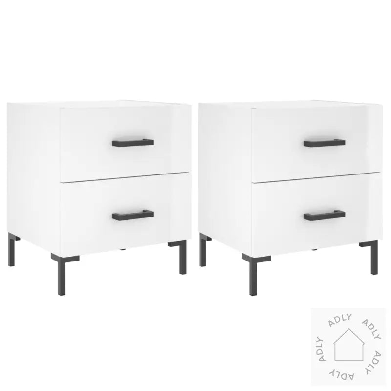 Nattbord 2 Stk Høyglans Hvit 40X35X47,5 Cm Konstruert Tre