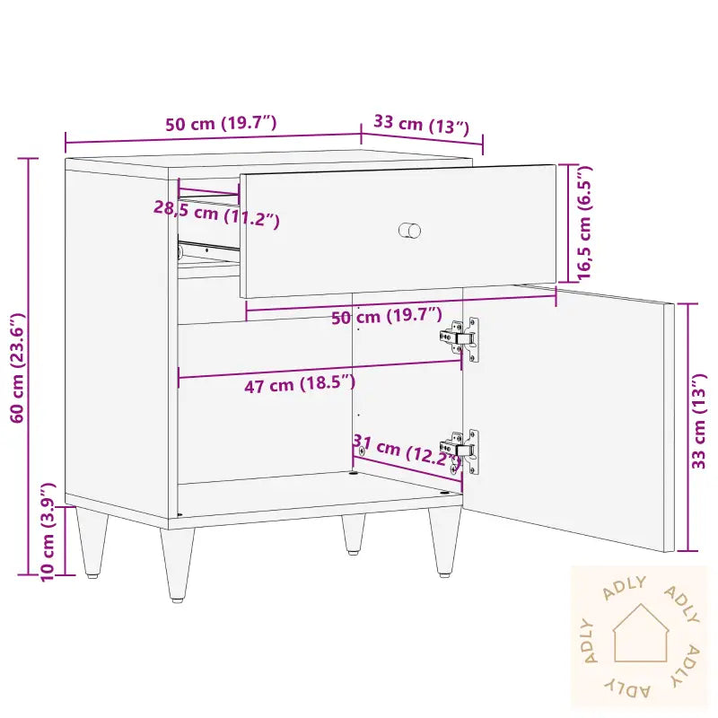 Nattbord Honningbrun Massivt Tre 50 X 33 X 60 Cm Holdbar