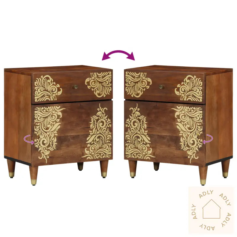 Nattbord Honningbrun Massivt Tre 50 X 33 X 60 Cm Holdbar