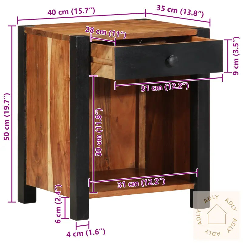 Nattbordskap 40X35X50 Cm Solid Tre Akasie
