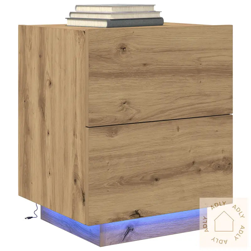 Nattbord Med Led-Lamper Artisan Eik 45X40X55 Cm