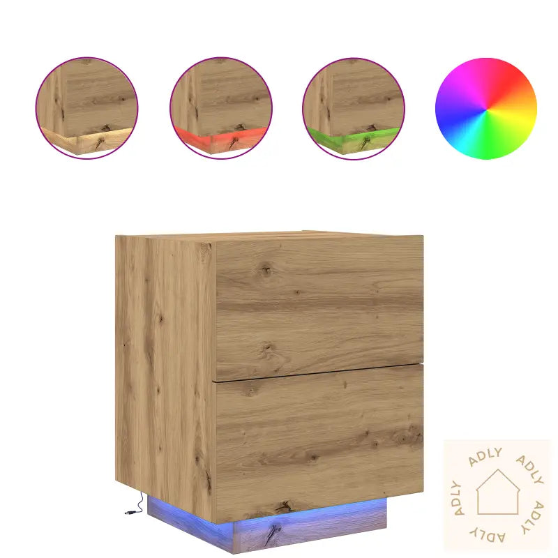 Nattbord Med Led-Lamper Artisan Eik 45X40X55 Cm