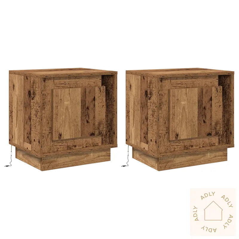 Nattbord Med Led-Lys 2 Stk Gamle Tre 44X34,5X45 Cm