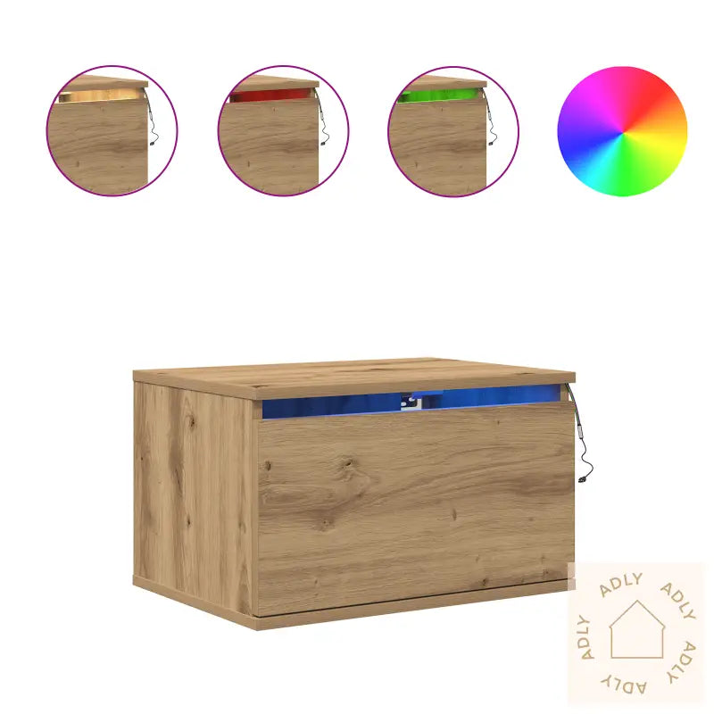 Nattbord Med Led-Lamper 2 Stk Veggmontert Håndlaget Eike