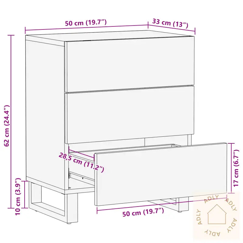 Nattbord 50X33X60 Cm Solid Mangotre Og Ingeniørtre