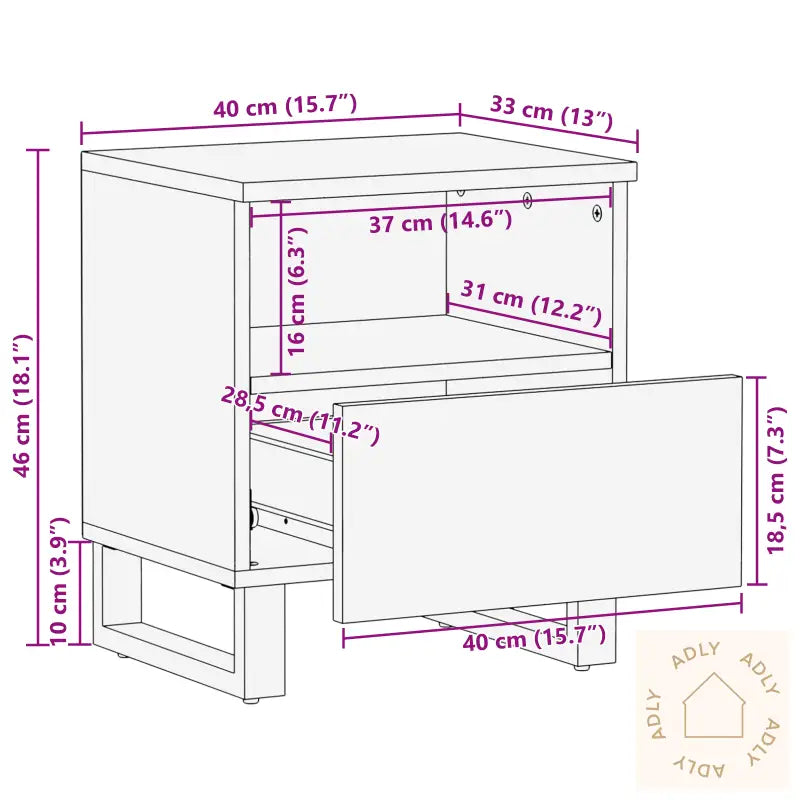 Nattbord 40X33X46 Cm Massivt Tre