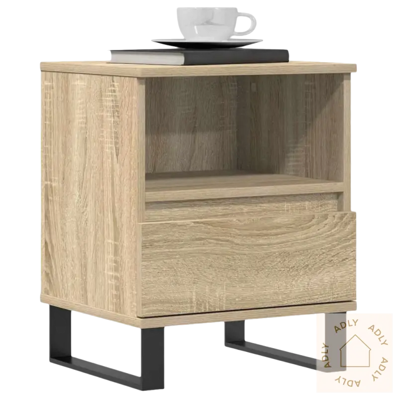Nattbord i Sonoma Eik med drawer og åpen hylle, elegant eik design