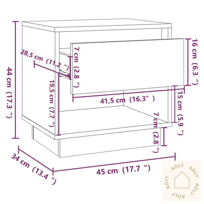 Nattbord Sonoma Eik 45X34X44 Cm Konstruert Tre