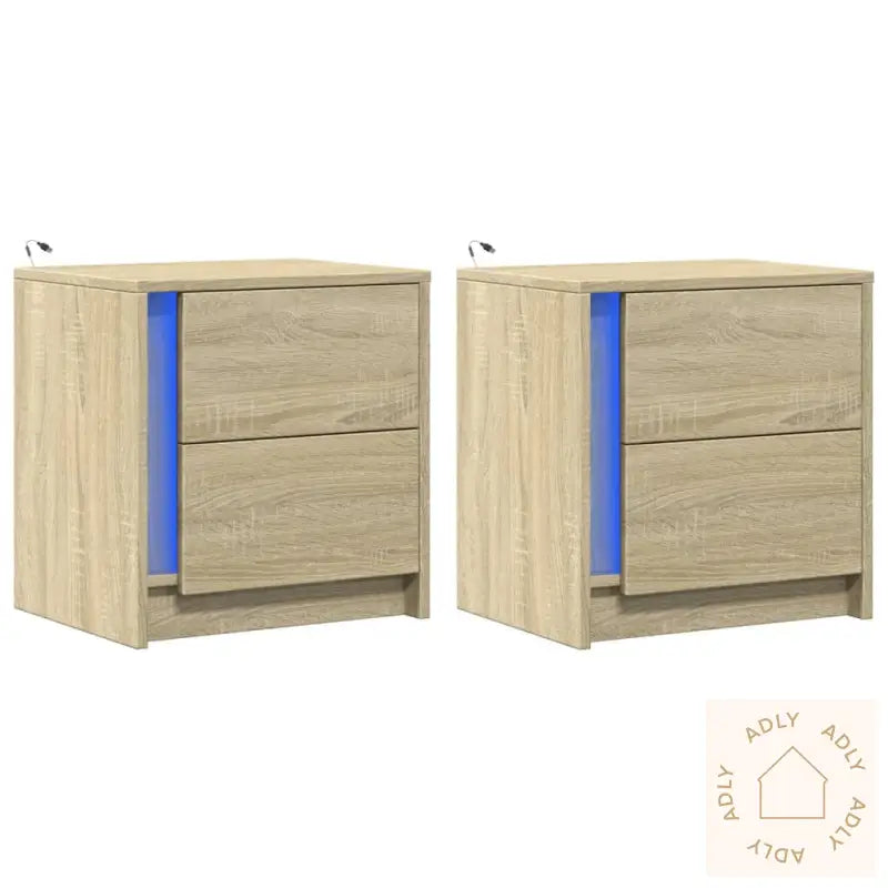 Nattbord Med Led 2 Stk Sonoma Eik Konstruert Tre