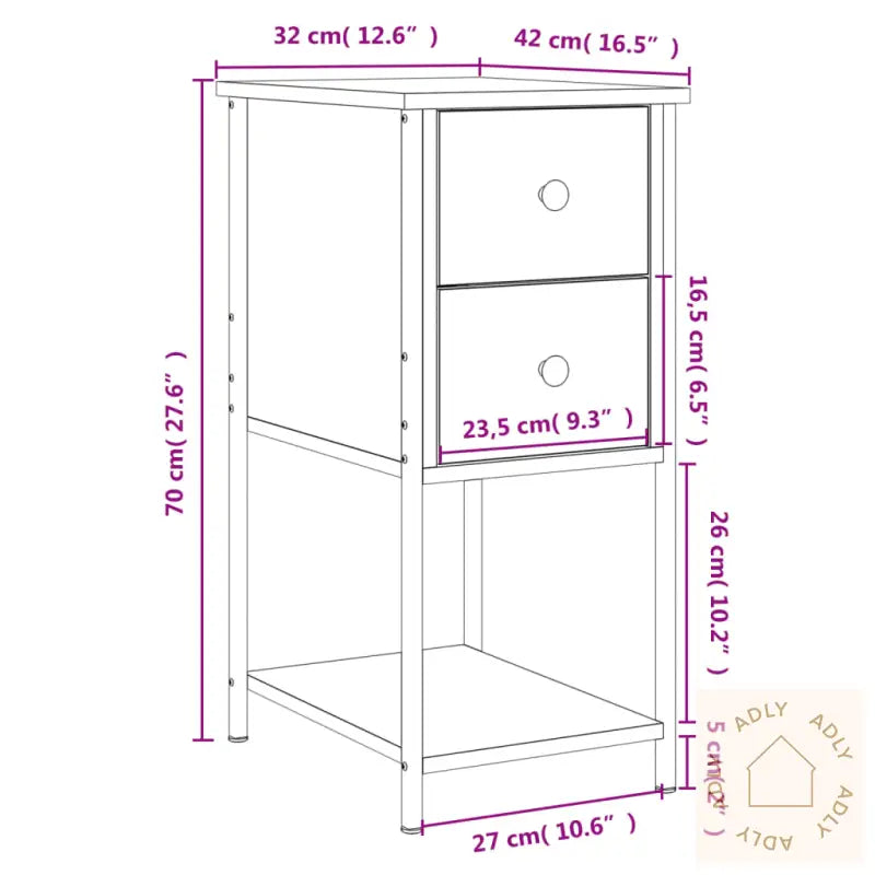 Nattbord Sonoma Eik 32X42X70 Cm Konstruert Tre