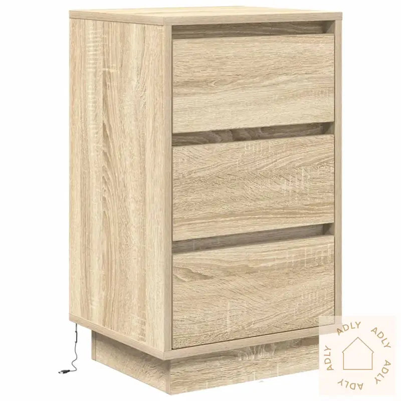 Nattbord Med Led-Lys Sonoma Eik 38X34X65 Cm