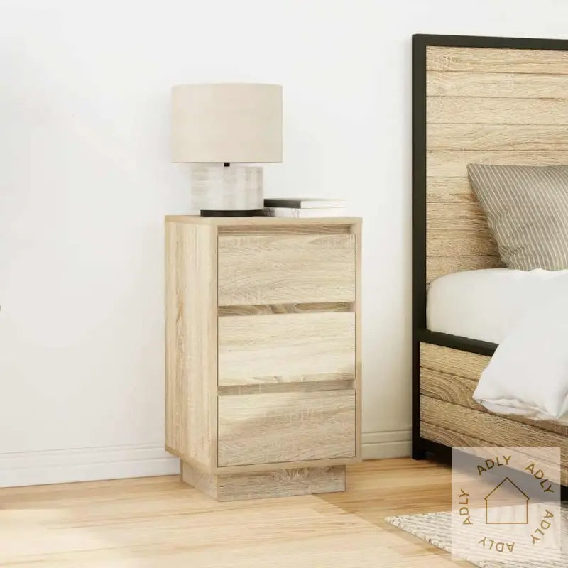 Nattbord Med Led-Lys Sonoma Eik 38X34X65 Cm