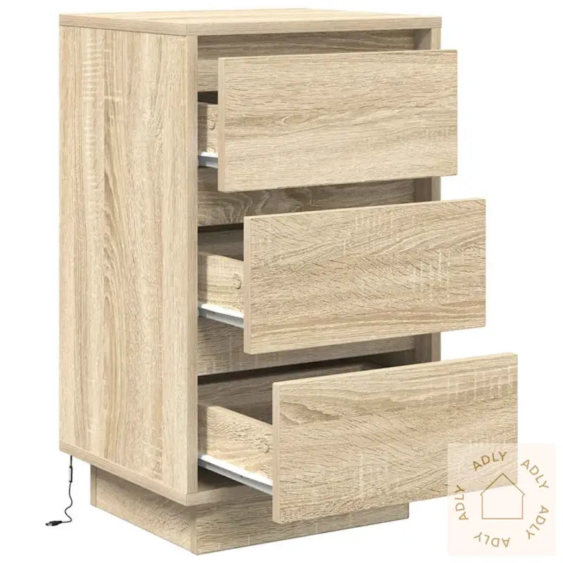 Nattbord Med Led-Lys Sonoma Eik 38X34X65 Cm