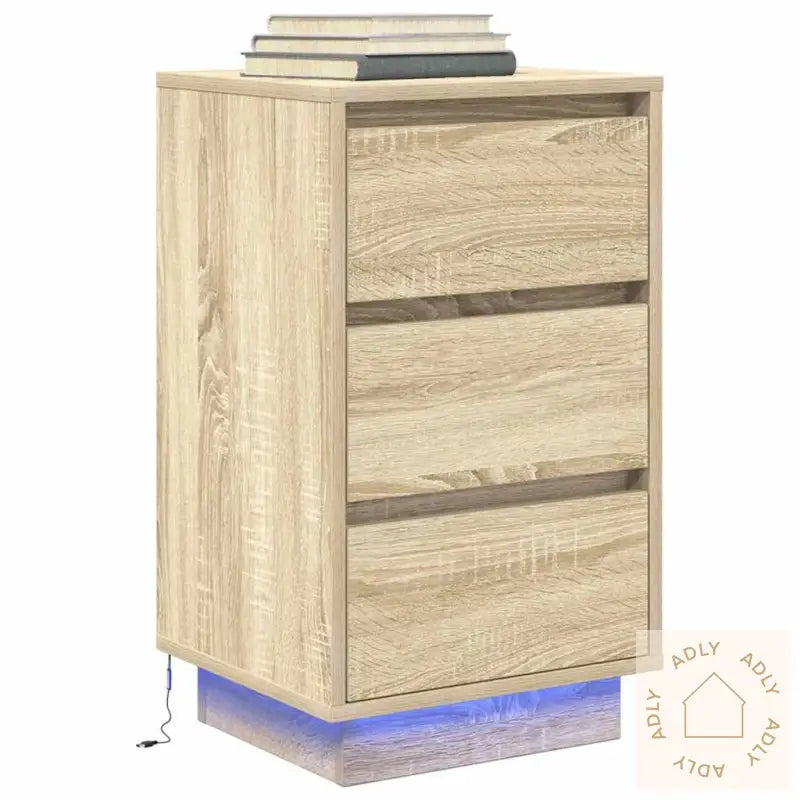 Nattbord Med Led-Lys Sonoma Eik 38X34X65 Cm